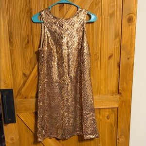 Sleeveless Rose Gold Sequin Shift Dress